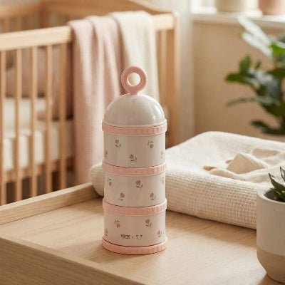 boîte doseuse lait rose tulipes chambre bébé