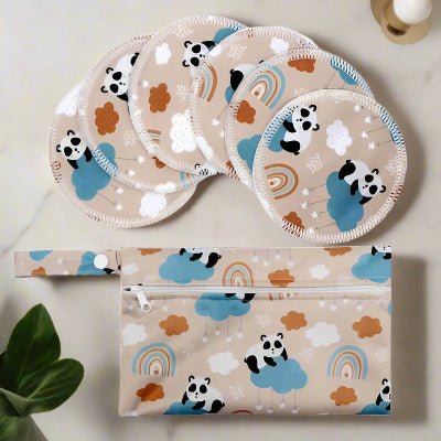 coussinet d'allaitement fond beige avec pandas