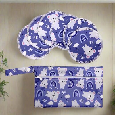 coussinet d'allaitement fond mauve et petits ours blanc