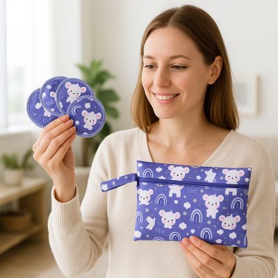 coussinet d'allaitement maman montre coussinet et pochette