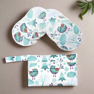 coussinet d'allaitement oiseau et arbre bleu