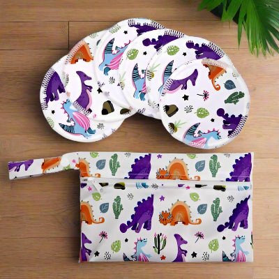 coussinets d allaitement fond blanc dino mauve