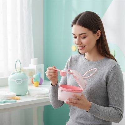 Boite doseuse de lait rose maman sourit