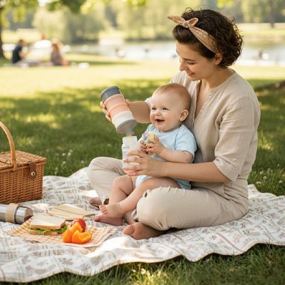 Boite doseuse lait rose maman bébé pic-nic