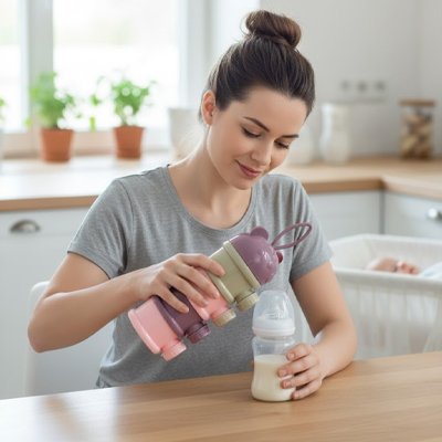 Boite doseuse lait rose maman prépare biberon