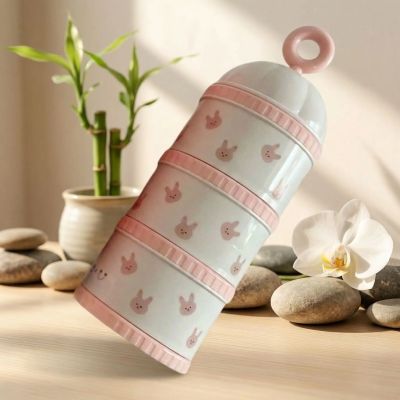 boîte doseuse lait rose lapins décor zen