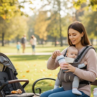 Boite doseuse lait rose bébé maman promenade