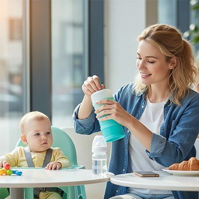 Boite doseuse lait bleu bébé maman