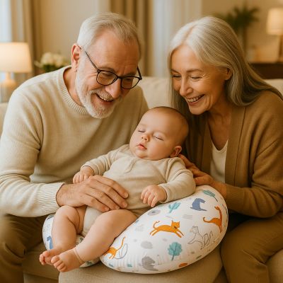 Coussin allaitement bébé avec grands parents
