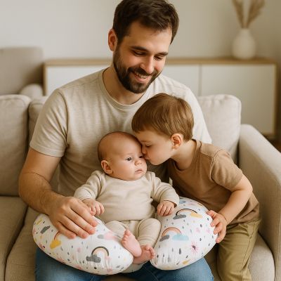 Coussin allaitement papa bébé et grand frère 