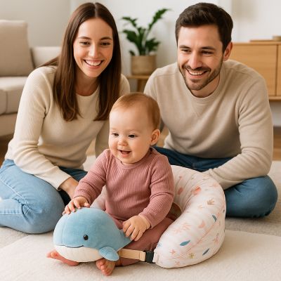 Coussin d allaitement bébé fille assit parent heureux
