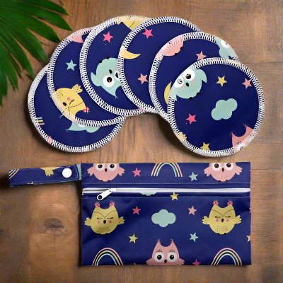 coussinets d'allaitement fond bleu avec hibou