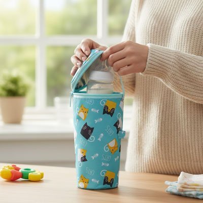 Porte biberon  bleu maman installe biberon