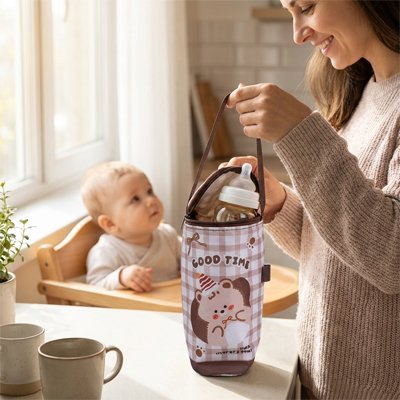 Porte biberon ours brun maman bébé