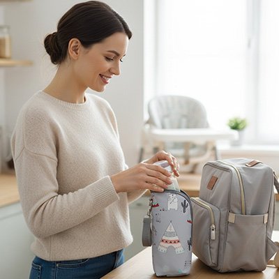 Porte biberon gris maman range biberon 