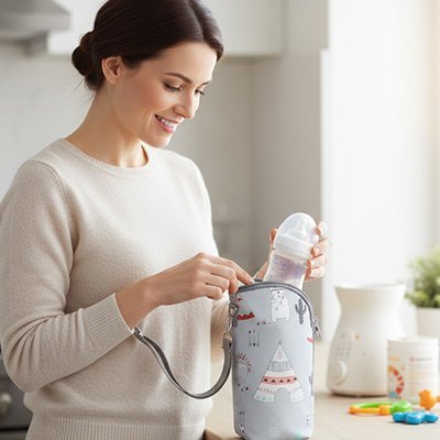 Porte biberon gris maman heureuse