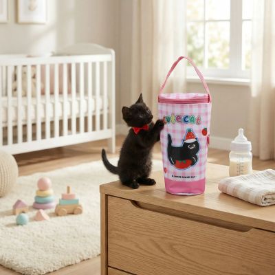 porte biberon rose chaton  noir