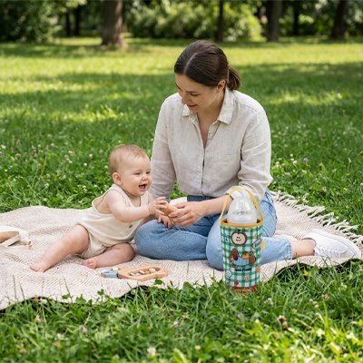 Porte biberon puppy vert bébé maman parc