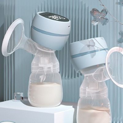 tire lait électrique vue sur 2 bouteilles bleu